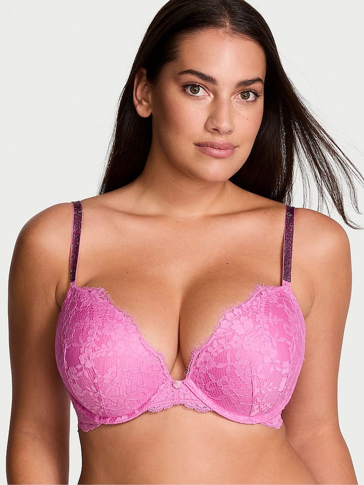 Victoria's Secret New Peony Pink Push Up Twinkle Strap Bra - Image 1 of 3
