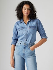 Levi's® Blue Iconic Western Denim 100% Cotton Shirt - Image 3 of 5