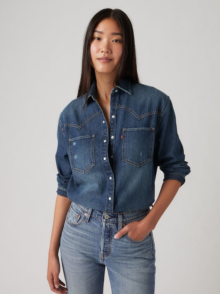 Levi's® Blue Teodora Western 100% Cotton Shirt - Image 6 of 9