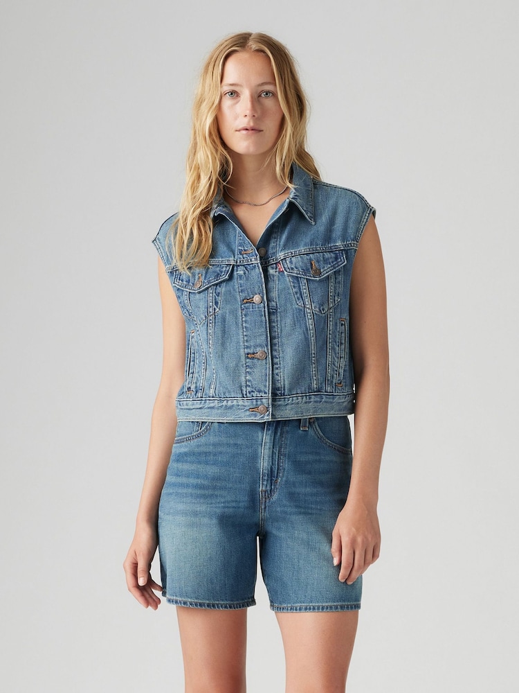 Levi's Blue Shrunken 90s Denim Gilet Vest - Image 2 of 9