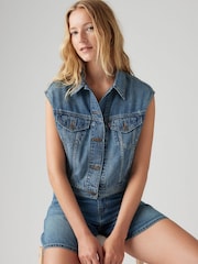 Levi's Blue Shrunken 90s Denim Gilet Vest - Image 3 of 9