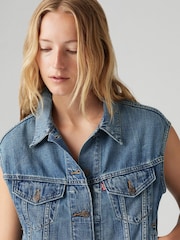 Levi's Blue Shrunken 90s Denim Gilet Vest - Image 6 of 9