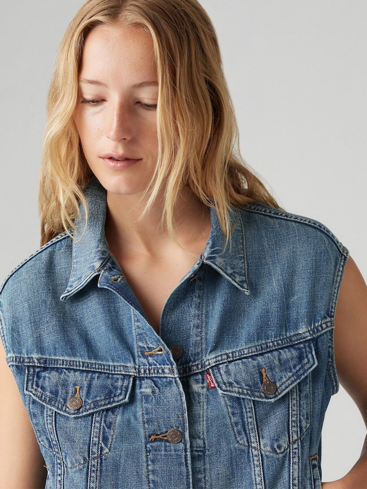 Levi's Blue Shrunken 90s Denim Gilet Vest - Image 6 of 9