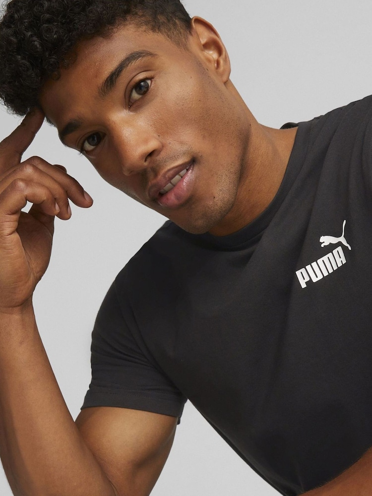 Puma Black Mens Essentials Small Logo 100% Cotton T-Shirt - Image 2 of 6 Puma Black Mens Essentials Small Logo 100% Cotton T-Shirt - Image 2 of 6