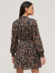 Superdry Brown Mini Printed Long Sleeve Metallic Dress - Image 2 of 3