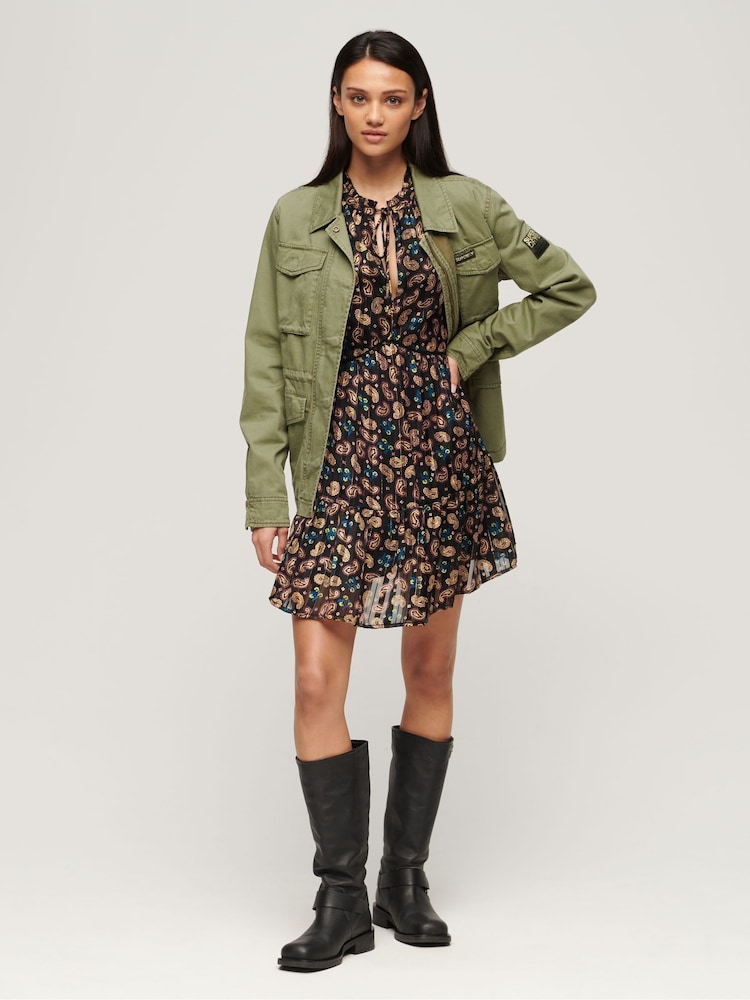 Superdry Brown Mini Printed Long Sleeve Metallic Dress - Image 3 of 3