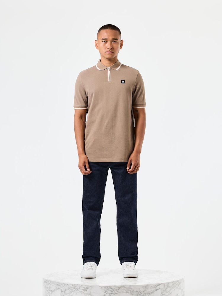 Weekend Offender Mens Shore Zip 100% Cotton Polo Shirt - Image 2 of 6 Weekend Offender Mens Shore Zip 100% Cotton Polo Shirt - Image 2 of 6