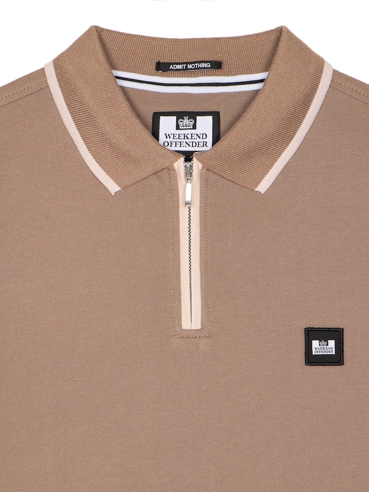 Weekend Offender Mens Shore Zip 100% Cotton Polo Shirt - Image 6 of 6 Weekend Offender Mens Shore Zip 100% Cotton Polo Shirt - Image 6 of 6