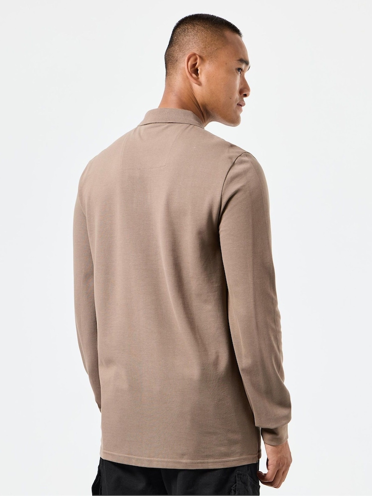 Weekend Offender Mens Classic Dice Badge Long Sleeve 100% Cotton Polo Shirt - Image 2 of 6