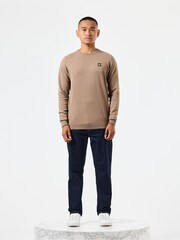 Weekend Offender Mens Solace Crew Neck Knitted 100% Cotton Brown Sweater - Image 3 of 6