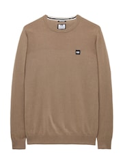 Weekend Offender Mens Solace Crew Neck Knitted 100% Cotton Brown Sweater - Image 4 of 6
