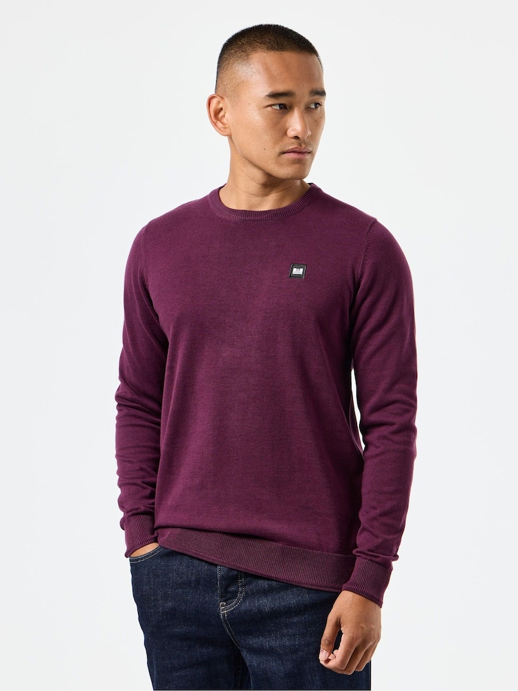 Weekend Offender Mens Purple Solace Crew Neck Knitted 100% Cotton Sweater - Image 1 of 6 Weekend Offender Mens Purple Solace Crew Neck Knitted 100% Cotton Sweater - Image 1 of 6