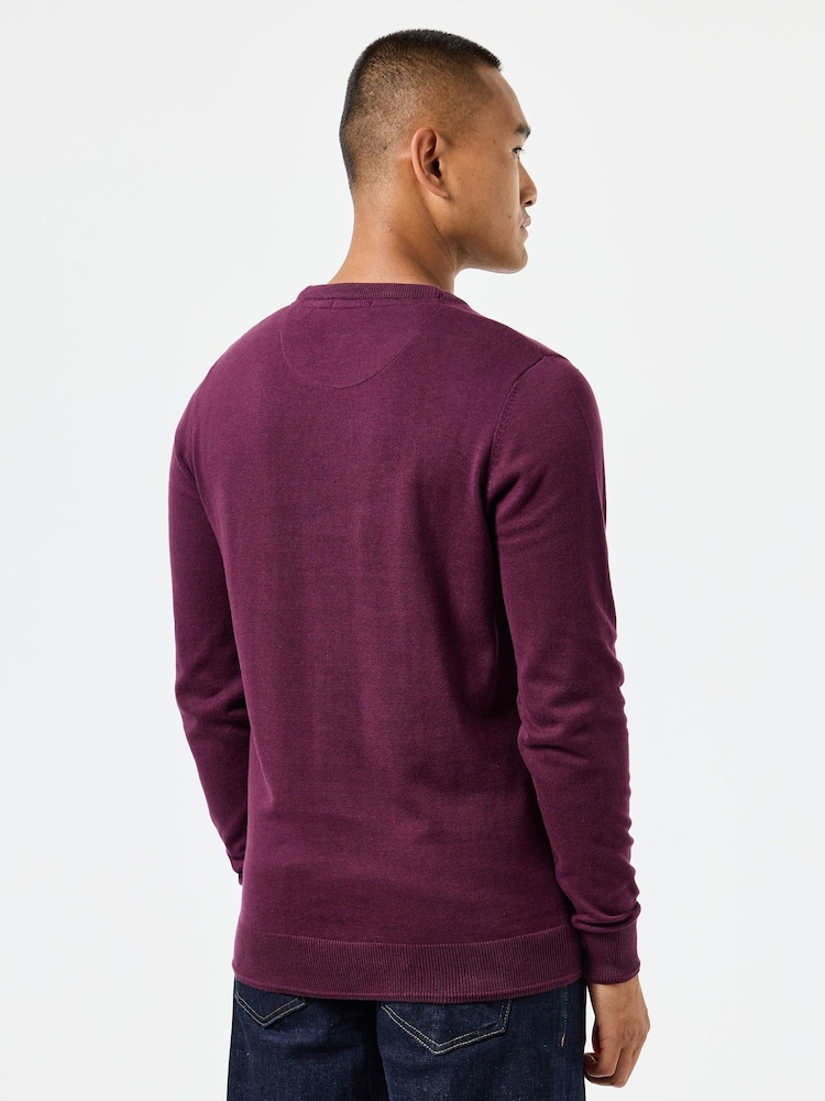 Weekend Offender Mens Purple Solace Crew Neck Knitted 100% Cotton Sweater - Image 2 of 6 Weekend Offender Mens Purple Solace Crew Neck Knitted 100% Cotton Sweater - Image 2 of 6