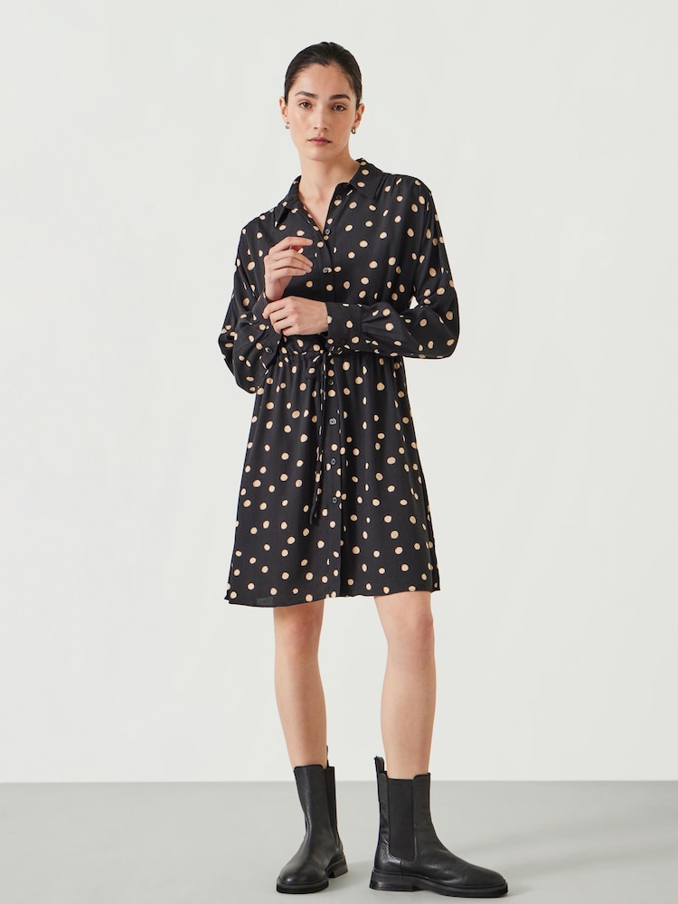 Hush Black Relaxed Mini Alba Polka Dot Shirt Dress - Image 1 of 5