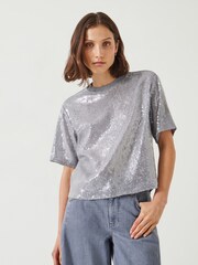 Hush Grey Holly Sequin T-Shirt - Image 1 of 5