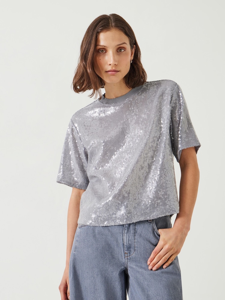 Hush Grey Holly Sequin T-Shirt - Image 1 of 5