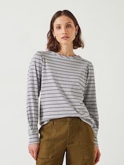 Hush Grey Emily Puff Sleeve 100% Cotton Jersey Top - Image 1 of 5