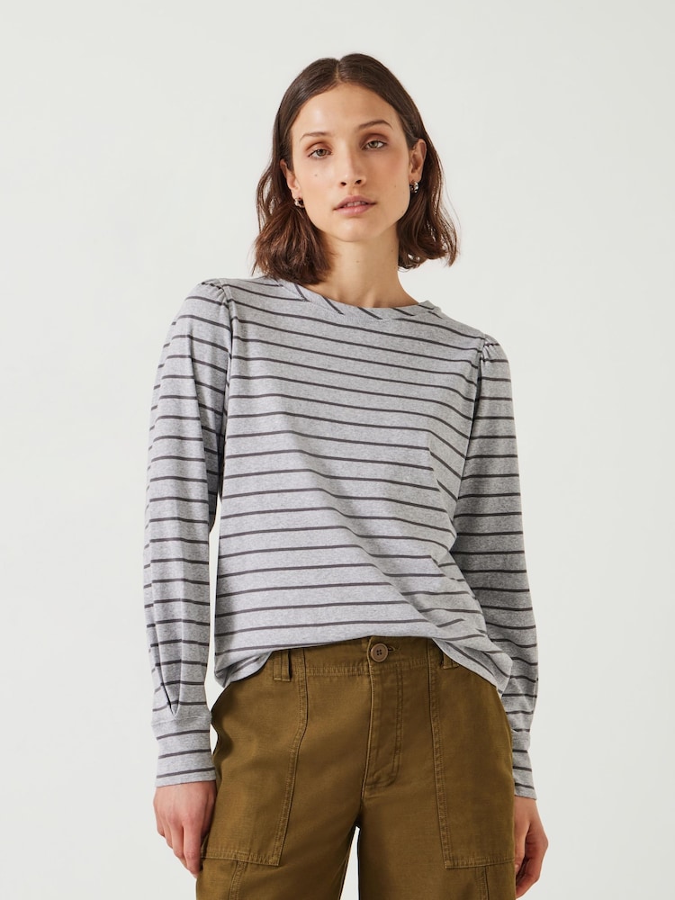 Hush Grey Emily Puff Sleeve 100% Cotton Jersey Top - Image 1 of 5
