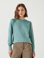 Hush Blue Emily Puff Sleeve 100% Cotton Jersey Top - Image 1 of 5