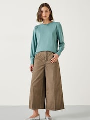Hush Blue Emily Puff Sleeve 100% Cotton Jersey Top - Image 2 of 5