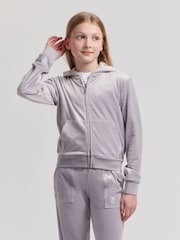 Juicy Couture Grey Girls Tonal Velour Zip Up Hoodie - Image 1 of 7