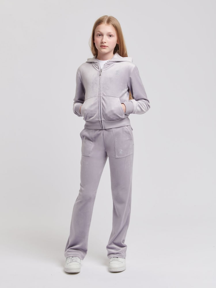 Juicy Couture Grey Girls Tonal Velour Zip Up Hoodie - Image 2 of 7 Juicy Couture Grey Girls Tonal Velour Zip Up Hoodie - Image 2 of 7