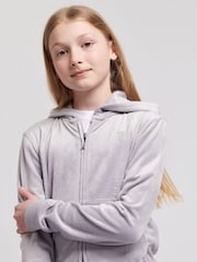 Juicy Couture Grey Girls Tonal Velour Zip Up Hoodie - Image 3 of 7