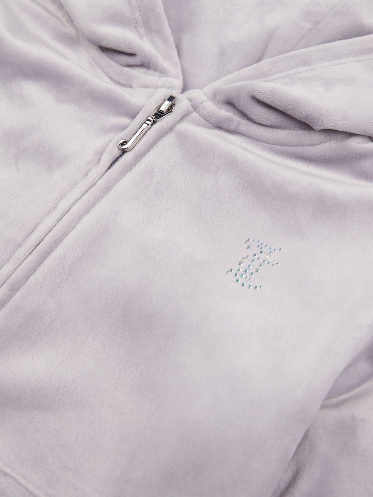 Juicy Couture Grey Girls Tonal Velour Zip Up Hoodie - Image 7 of 7 Juicy Couture Grey Girls Tonal Velour Zip Up Hoodie - Image 7 of 7