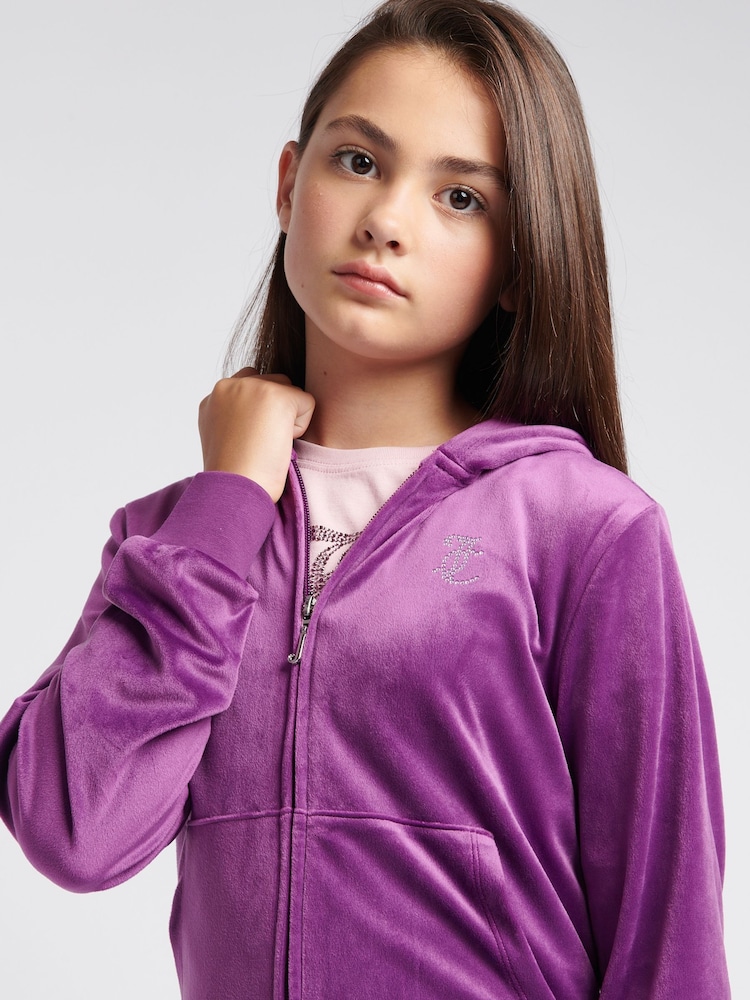 Fialová - Juicy Couture Diamanté Zip Through Hoodie - Obrázok 2 z 5