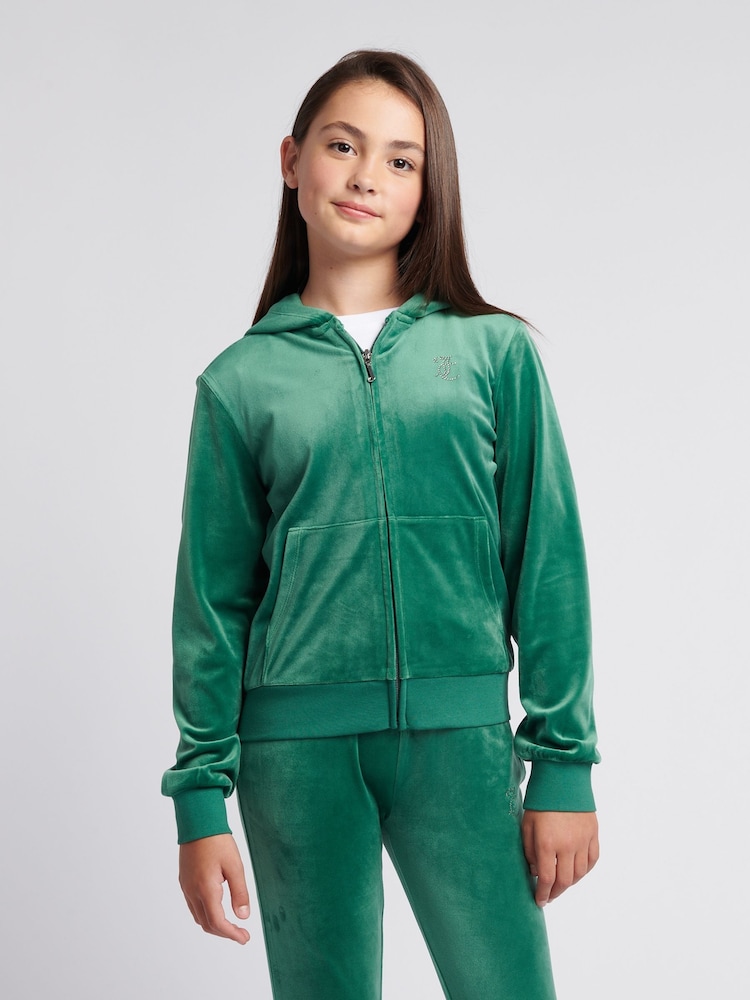 Zelená - Juicy Couture Diamanté Zip Through Hoodie - Obrázok 1 z 9