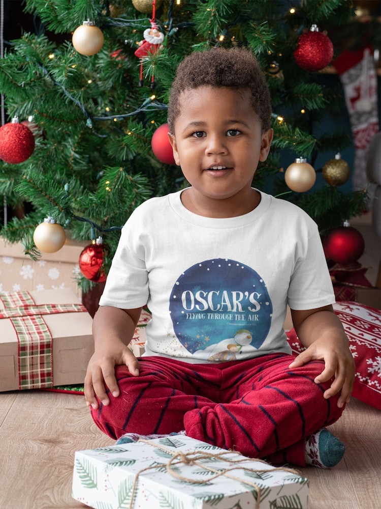 Star Editions Kids Personalised Flying Through the Air 100% Cotton Christmas T-Shirt - Image 1 of 3