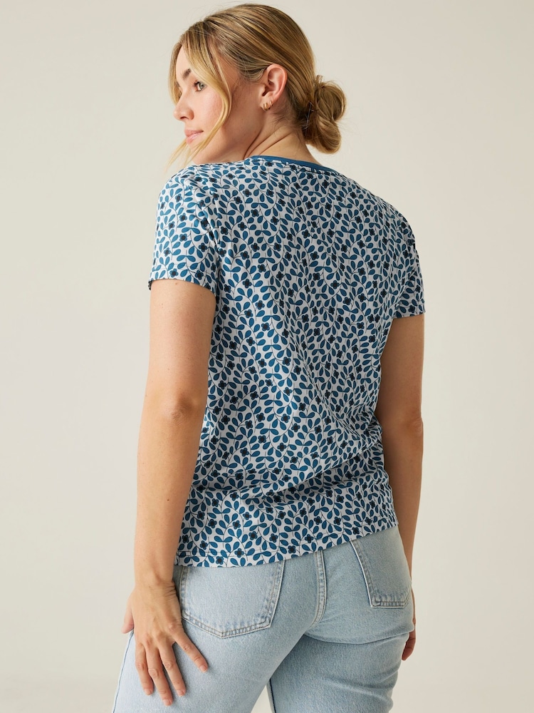 Regatta Blue Womens 100% Cotton Orla Kiely T-Shirt - Image 2 of 7 Regatta Blue Womens 100% Cotton Orla Kiely T-Shirt - Image 2 of 7