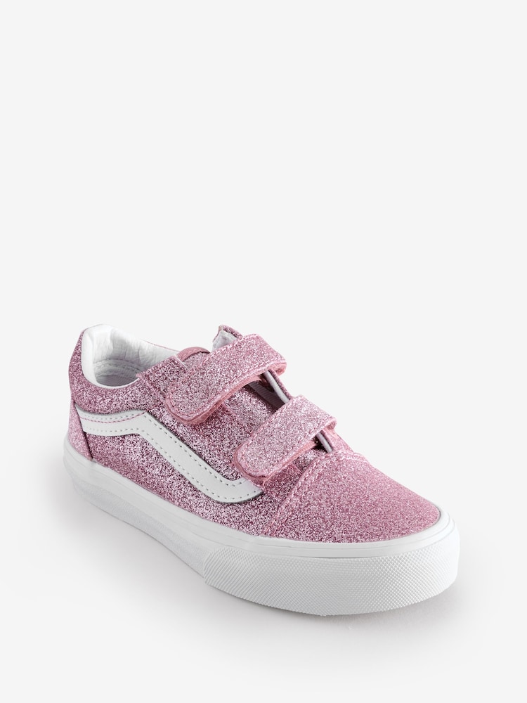 Vans Girls Junior Pink Glitter Old Skool Trainers - Image 2 of 6