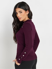 PixieGirl Petite Red Button Cuff Neck Jumper - Image 4 of 5
