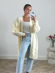 Style Cheat Cream Willa Cable Knit Maxi Cardigan - Image 1 of 4