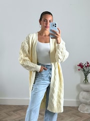 Style Cheat Cream Willa Cable Knit Maxi Cardigan - Image 4 of 4