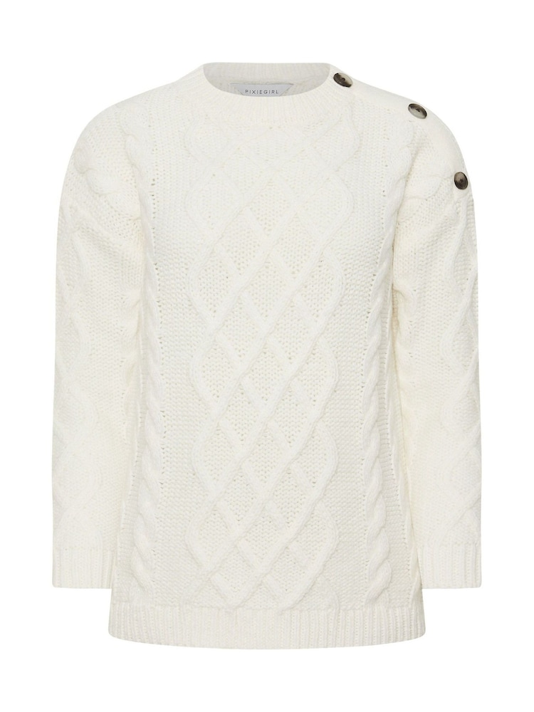 PixieGirl Petite Cream Cable Button Jumper - Image 4 of 4