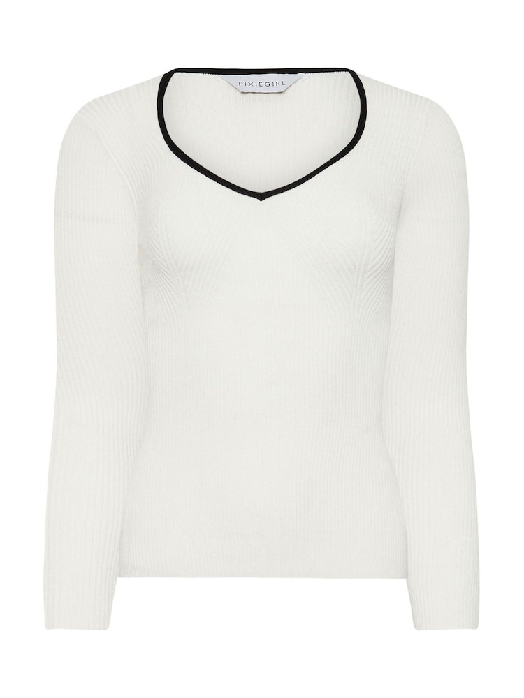 Crema - PixieGirl Petite Sweetheart Neck Long Sleeve Jumper - Imagen 5 de 5 Crema - PixieGirl Petite Sweetheart Neck Long Sleeve Jumper - Imagen 5 de 5