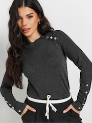 PixieGirl Petite Grey Button Cuff Neck Jumper - Image 3 of 5