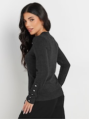 PixieGirl Petite Grey Button Cuff Neck Jumper - Image 4 of 5
