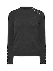 PixieGirl Petite Grey Button Cuff Neck Jumper - Image 5 of 5