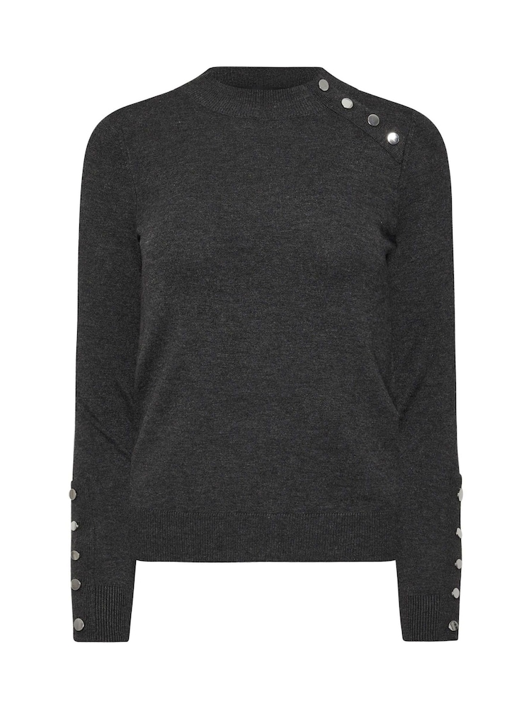 PixieGirl Petite Grey Button Cuff Neck Jumper - Image 5 of 5
