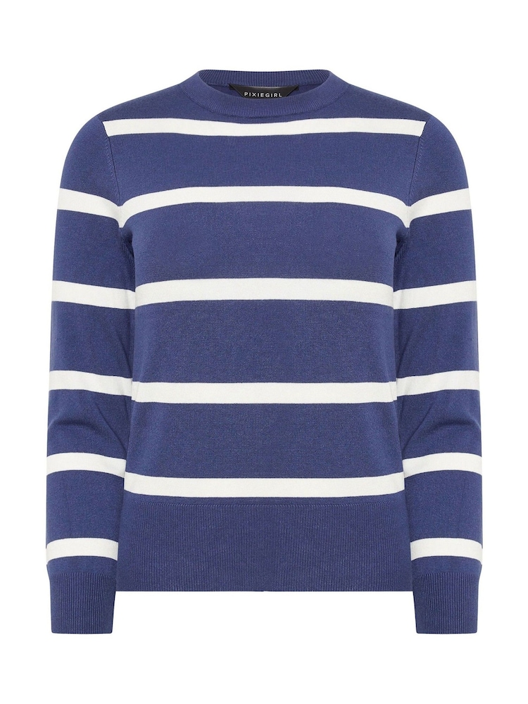 PixieGirl Petite Blue Stripe V-Neck Jumper - Image 5 of 5