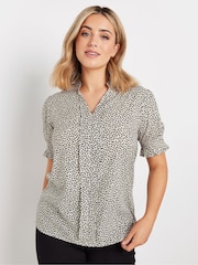 M&Co Blue V-Neck Short Sleeve Woven Top - Image 1 of 5