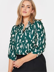 M&Co Blue Large Scale Markings Printed Woven Long Sleeve Collared Top - Image 1 of 5