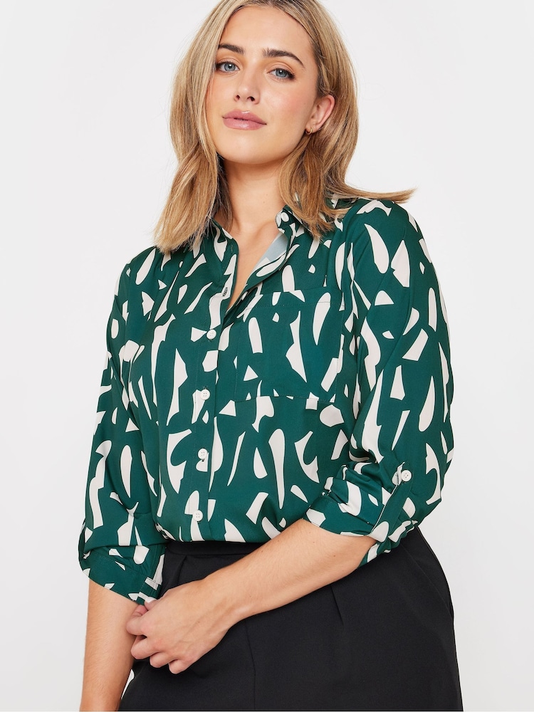 M&Co Blue Large Scale Markings Printed Woven Long Sleeve Collared Top - Image 1 of 5