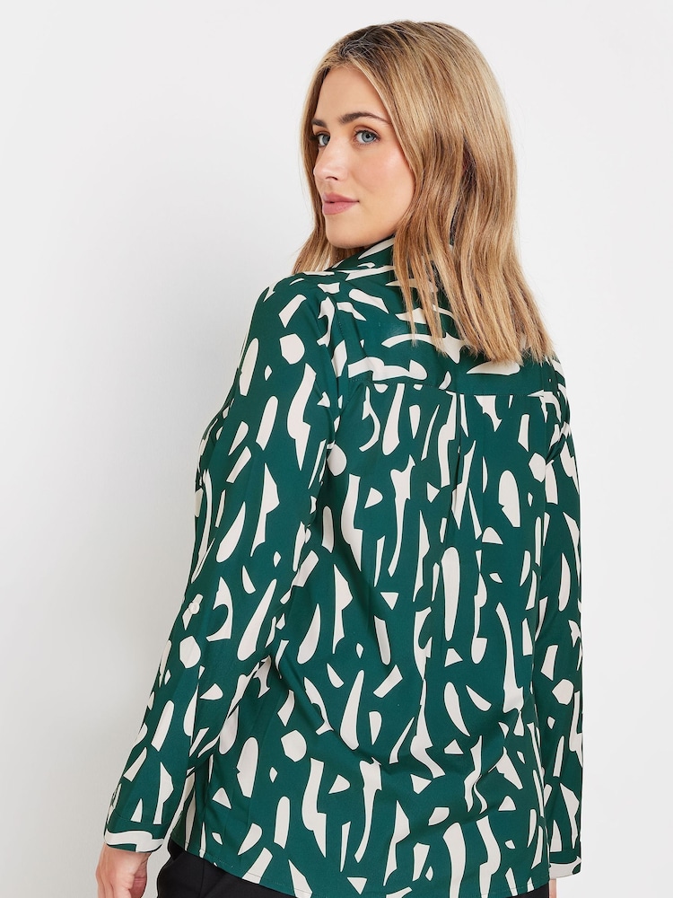 M&Co Blue Large Scale Markings Printed Woven Long Sleeve Collared Top - Image 2 of 5