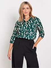 M&Co Blue Large Scale Markings Printed Woven Long Sleeve Collared Top - Image 3 of 5