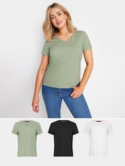 M&Co Black V-Neck 100% Cotton T-Shirts 3 Pack - Image 1 of 9