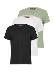 M&Co Black V-Neck 100% Cotton T-Shirts 3 Pack - Image 6 of 9